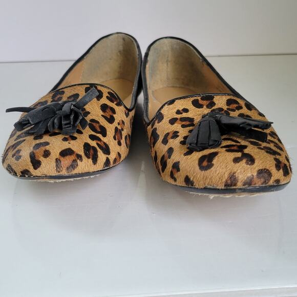 Nine West Ballet Flats Women's 7M Parsel Leopard Calf Hair Tassel Classic - Picture 3 of 14
